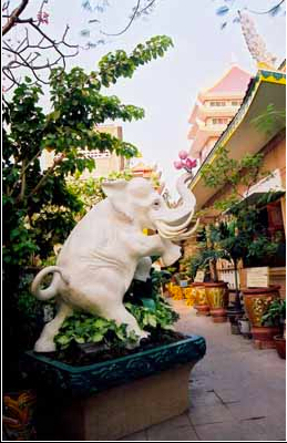 Tượng voi ở cổng chùa